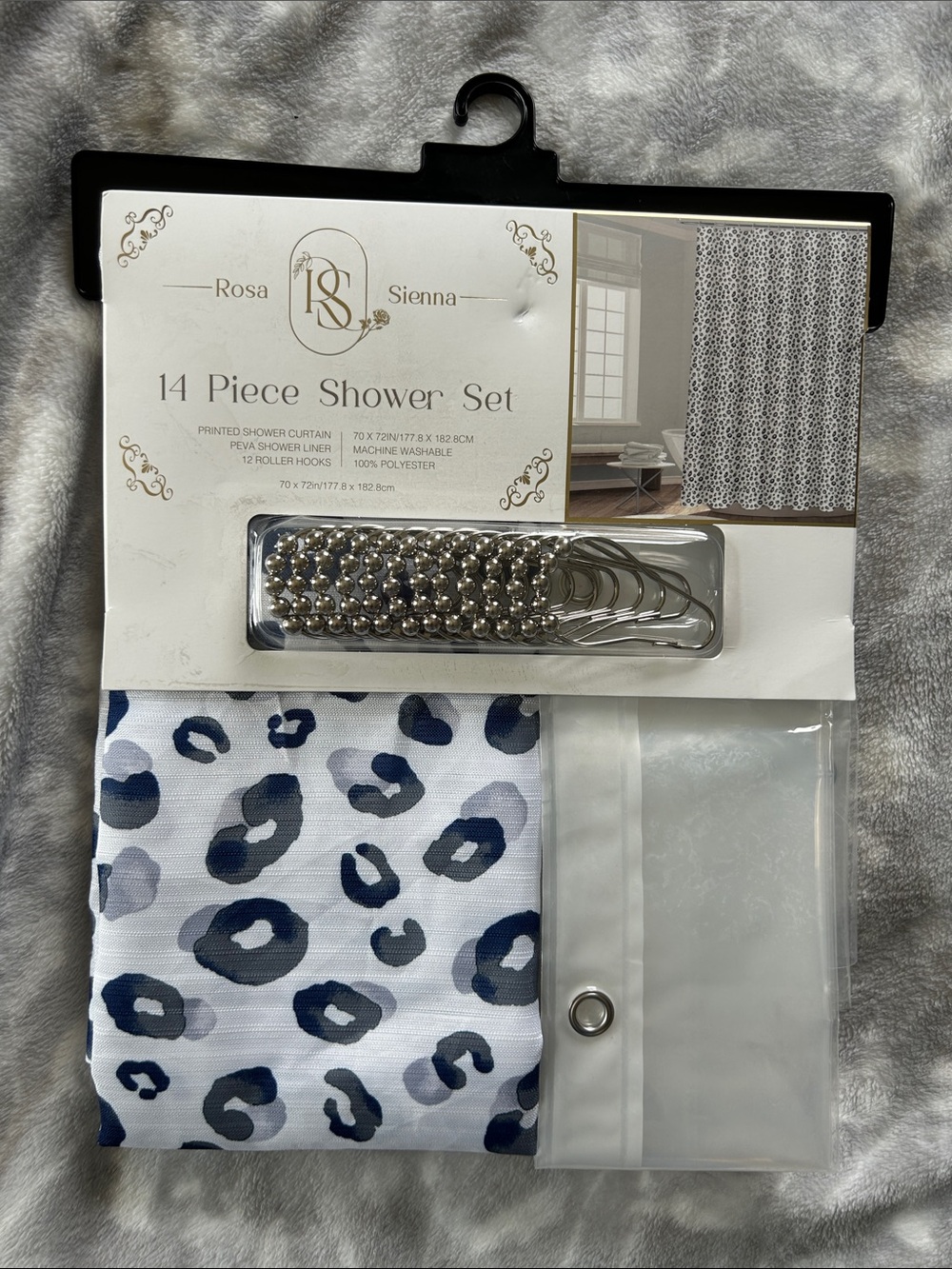 Rosa Sienna 14-Piece Shower Set - Navy Leopard Print